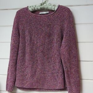 Cotton Knit Crew Neck Sweater in Purple